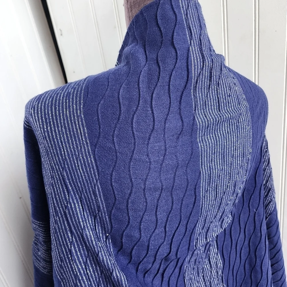 Women's Dark Blue Acrylic Metallic Scarf w/ Fringe 74